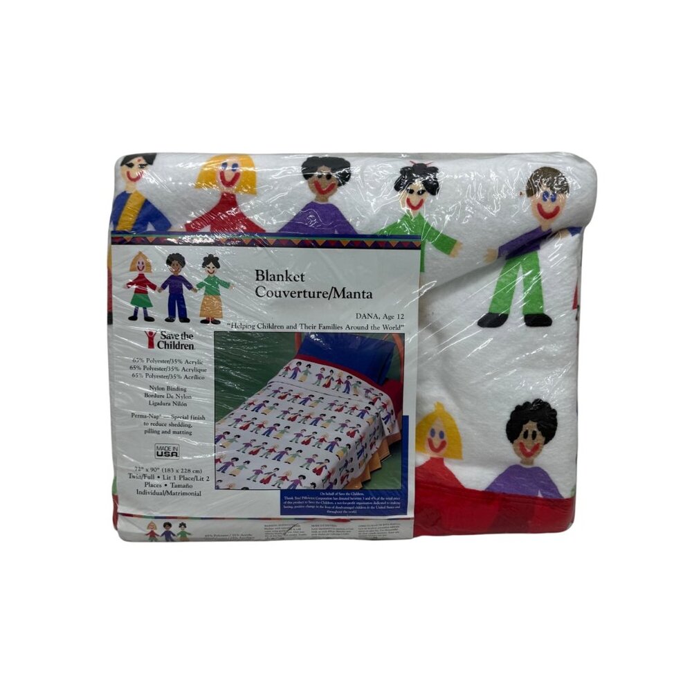 VTG Deadstock Pillowtex Save the Children Nylon Trim Twin Blanket 72"x90" NEW